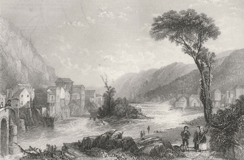 Little Falls (On the Mohawk), New York. WH BARTLETT 1840 old antique print